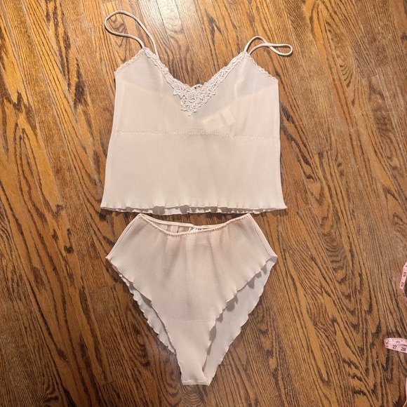 Vintage Silk&Satin Plisse Lace Trim Sleepwear Set in blush pink - Size M - Picture 2 of 15